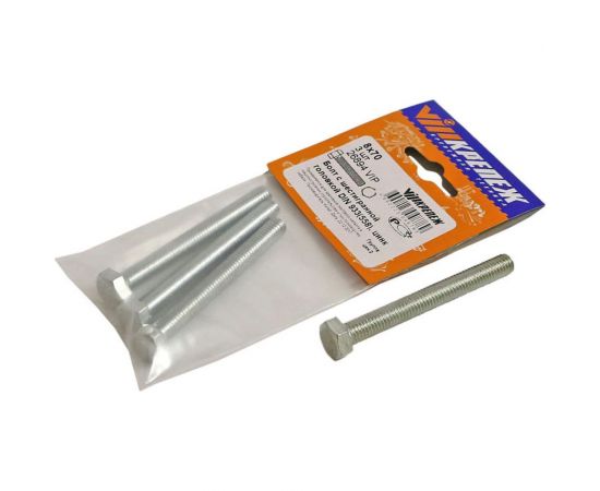 Болт с ш/г VIPкрепеж DIN 933 (558) полная резьба 8х70 3шт 26894 VIP 