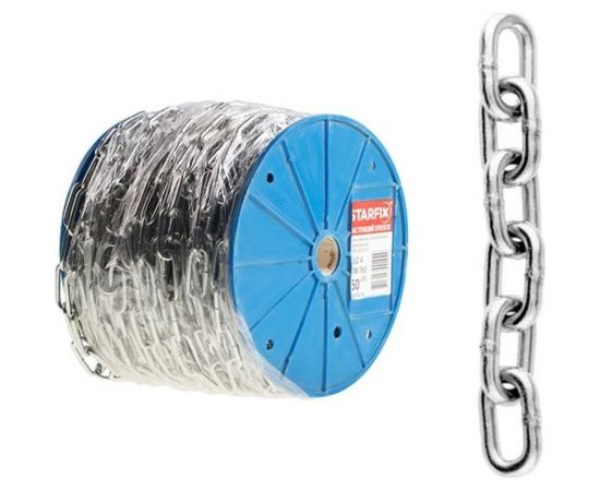 Сварная короткозвенная оцинкованная цепь STARFIX SLC M1,5 DIN 766 бухта 100 м SMP-63695-100 