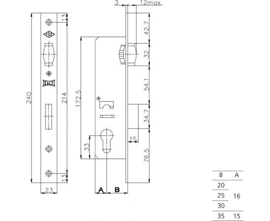 Корпус узкопрофильного замка с роликовой защёлкой KALE KILIT 155 (30 мм) w/b никель 8184 – изображение 2