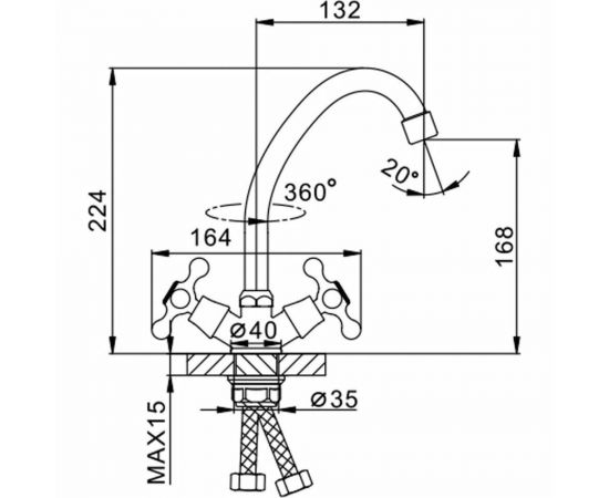Смеситель для кухни FRAP F4008-2 1/2 керамическая кран-букса, крест, на гайке 513404 – изображение 2