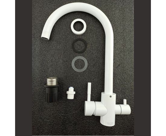 Смеситель для кухни OUTE 370 мм однорычажный, белый, со встроенным краном под питьевую воду, нержавеющая сталь T60203CK – изображение 4