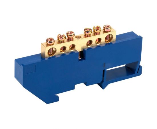 Нулевая N шина с синим изолятором на DIN-рейку REXANT 6x9 мм стойка большая 6 групп 11-2339 