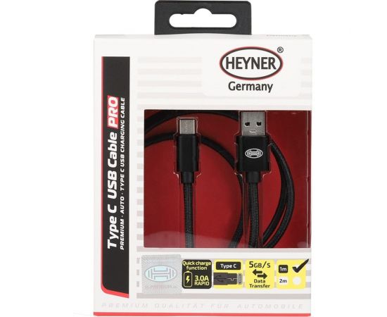 Кабель Heyner Премиум Type C USB 3.0, до 5Gb/сек, быстрая зарядка, 1м Черный 511310 