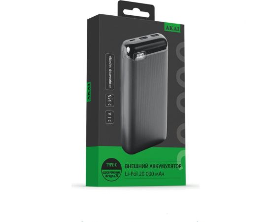 Внешний аккумулятор AKAI BE-20002, 20 000 mAh, черный BE-20002 черный 