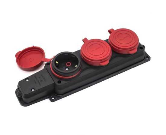 Влагозащищенная штепсельная розетка Alfa на 3 гнезда, каучуковая, IP44 с заземлением 250В, 16А 20103000 R – изображение 2