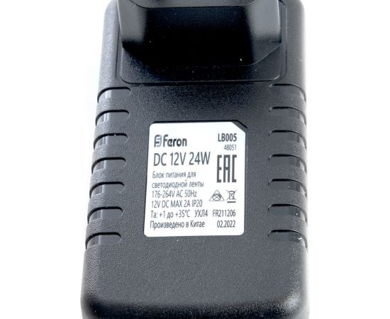 Электронный трансформатор для светодиодной ленты FERON 24W 12V (драйвер), LB005, 48051 – изображение 2