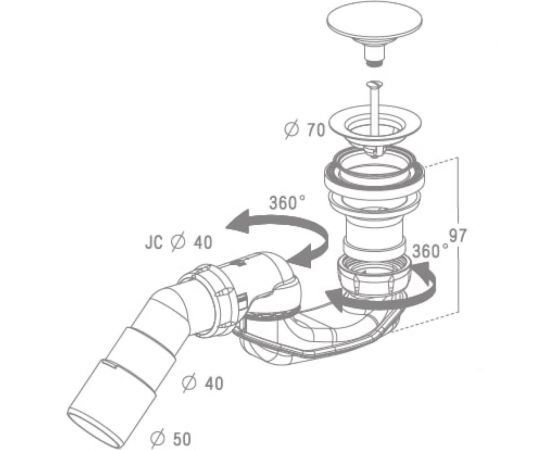 Сифон для душевого поддона Nicoll с автоматической пробкой, D70, слив D40 578-0205458 – изображение 2