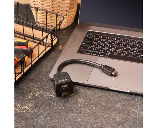 Разветвитель REXANT штекер HDMI - 2 гнезда HDMI с проводом, черный 17-6832 – изображение 2