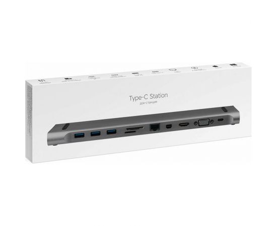 Адаптер Rombica Type-C Station USB 3 0 m-1 Type-C DC+3 Usb3 0 f+HDMI+miniDP+VGA+LAN+mSDXC+3 5mm TC-00160 – изображение 2