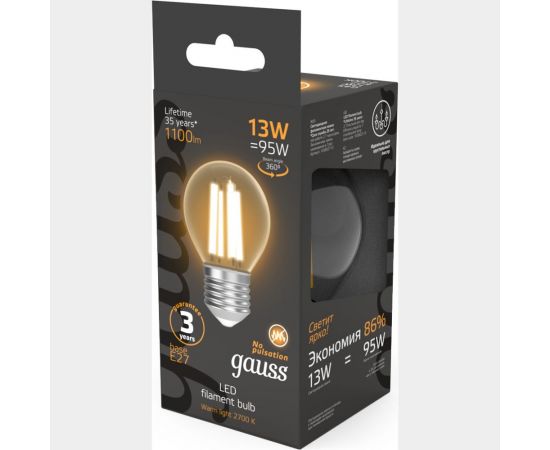 Лампа Gauss Filament Шар 13W 1100lm 2700К Е27 LED 105802113 – изображение 3