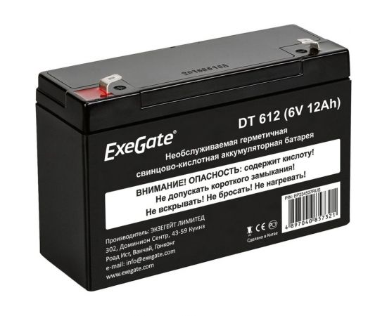 Батарея аккумуляторная АКБ DT 612 6V 12Ah, клеммы F1 ExeGate 234537 