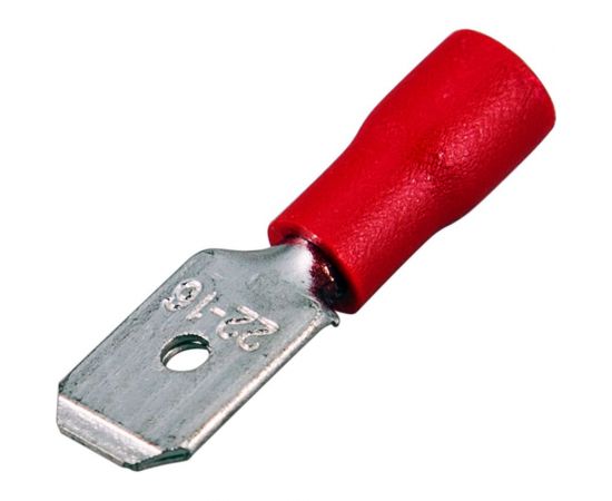 Плоская изолированная клемма REXANT РПи-п 1,5-(6,3) штекер 6,3 мм 0,5-1,5 мм2 красная 10 шт 06-0383-A 