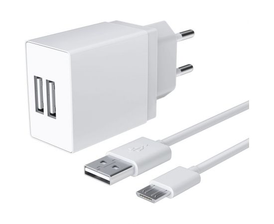 Универсальное сетевое зарядное устройство AKAI CH-6A05 2 USB 2.1A + кабель micro USB белый CH-6A05W 