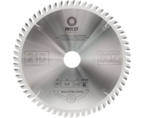 Диск отрезной для ламината и МДФ (210x30x2.4/1.6 мм; Z=60 TFZ) PROCUT 755.2103060 