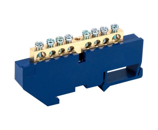 Нулевая N шина с синим изолятором на DIN-рейку REXANT 6x9 мм стойка большая 8 групп 11-2340 