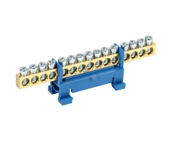 Нулевая N шина с синим изолятором тип Стойка на DIN-рейку REXANT 6x9 мм 15 групп 11-2356 