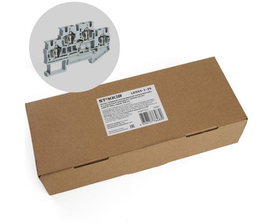 Самозажимной 4-проводной проходной зажим STEKKER 2 уровня ЗНИ - 2,5, JXB ST 2,5, серый LD555-1-25, 100шт, 39967 