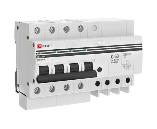 Дифференциальный автомат EKF АД-4 63А 300мА хар-ка C, AC, 270В 6кА PROxima DA4-6-63-300-pro 
