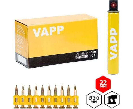 Гвозди VAPP 22х3 мм, усиленные, для монтажного пистолета TOUA с газовым баллоном 165 мм VAPP.G-CN322 
