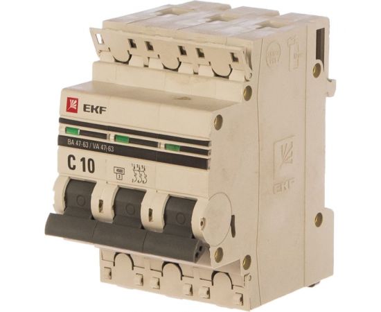 Автоматический трехполюсный выключатель EKF 10А С ВА47-63 4.5кА PROxima mcb4763-3-10C-pro 