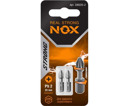 Бита торсионная STRONG (2 шт; PH2х25 мм; карта; C6.3) NOX 336225-2 