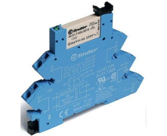 Интерфейсный модуль реле Finder 1 CO конт. 6а, 240в Ac/Dc; пруж. зажимы 386102400060 