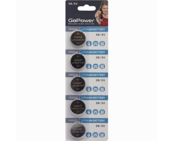 Батарейка GoPower CR2025 BL5 Lithium 3V (5/100/2000) 00-00015604 