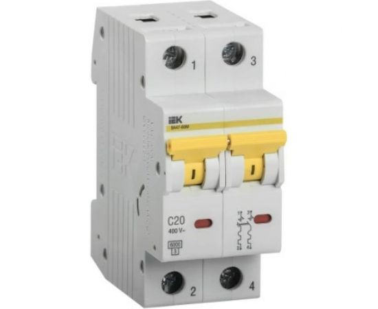 Автоматический выключатель IEK ВА47-60M 2Р 20А 6кА С MVA31-2-020-C 