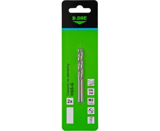 Сверло по металлу шлифованное HSS-G DIN 338 2х24х49 мм, 2 шт D.BOR D-TD-338-HSS-020-02 