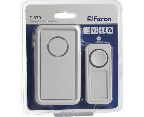 Дверной беспроводной звонок FERON E-379 звонок IP44 18 мелодий, 2х1,5V/АА, база, белый 41435 – изображение 2