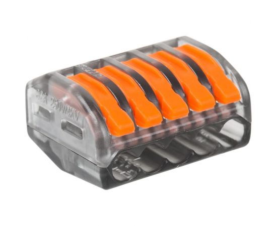 Соединительная 5-и проводная клемма REXANT с рычажком 0,08-4 мм2 прозрачная 5 шт 06-0205-B5 – изображение 2