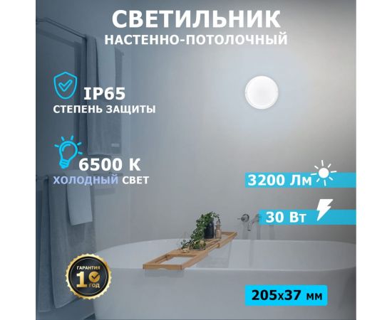 Светодиодный пылевлагозащищенный светильник REXANT ЖКХ-01 круг 30 Вт ip65 6500k 205 мм 607-285 – изображение 2
