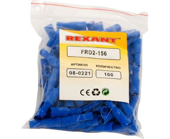 Штекерный изолированный разъем REXANT, гнездо 4 мм, 1.5-2.5 кв.мм, синий, 100шт 08-0221 – изображение 2