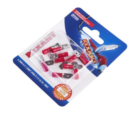 Плоская изолированная клемма REXANT РПи-п 1,5-(6,3) штекер 6,3 мм 0,5-1,5 мм2 красная 10 шт 06-0383-A – изображение 2