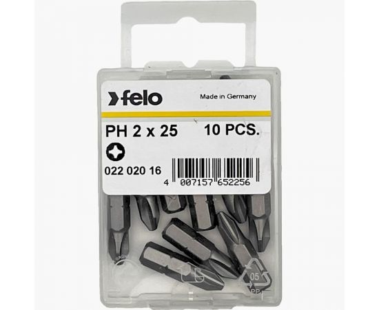 Бита крестовая серия Industrial 10 шт, PH2, 25 мм, в пластиковом боксе Felo 02202016 – изображение 3