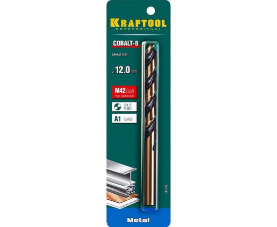 Сверло по металлу COBALT HSS-Co 8% сталь М42 (12х151 мм) Kraftool 29656-12 – изображение 3