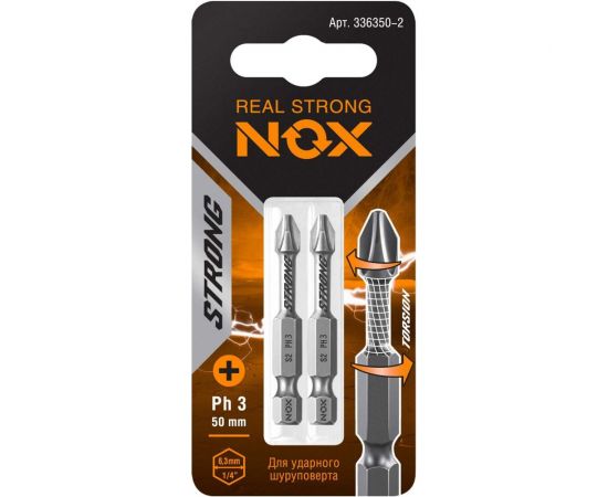 Бита торсионная STRONG (2 шт; PH3х50 мм; карта; E6.3) NOX 336350-2 
