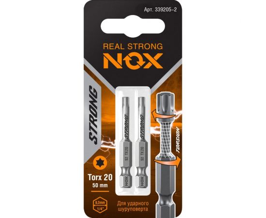 Бита торсионная STRONG (2 шт; TX20х50 мм; карта; E6.3) NOX 339205-2 