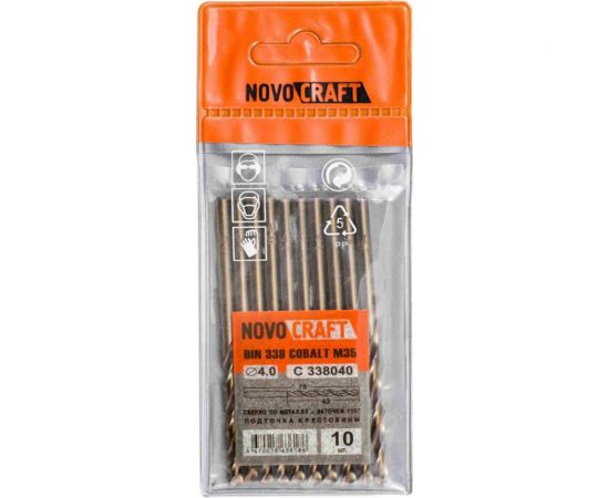 Сверло среднее по металлу (10 шт; 4х75х43 мм; Кобальт M35; DIN 338) Novocraft C338040 