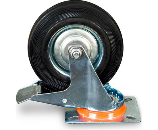 Колесо поворотное резиновое MW80 125 мм с тормозом TOR 1022089 