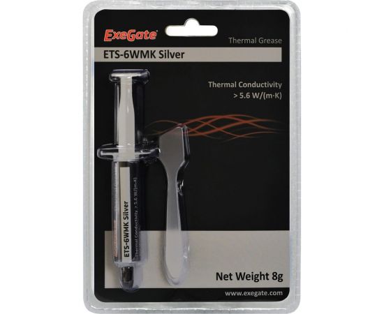 Термопаста ETS-6WMK Silver (5,6 Вт мК, 8 г, шприц с лопаткой) ExeGate 282348 – изображение 2