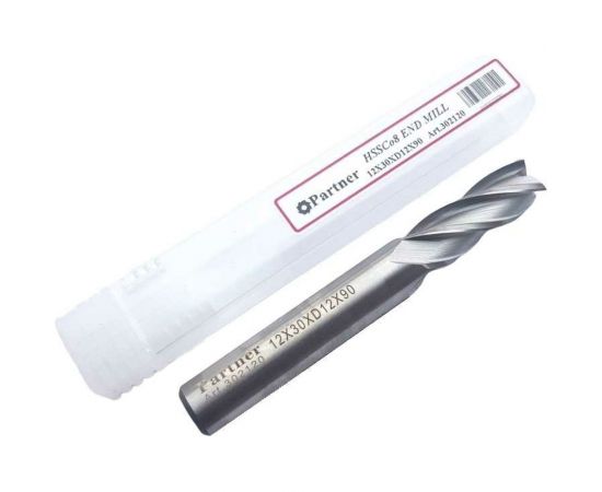 Фреза концевая Серия 302 (12х30х90 мм; HSSЕ; 4-х перая; хв-к 12 мм) Partner 302120 – изображение 2