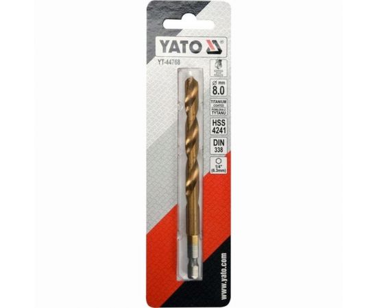 Сверло по металлу HSS-TiN 8.0 мм с хвостовиком HEX1/4 YATO YT-44768 – изображение 3