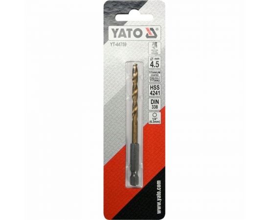 Сверло по металлу HSS-TiN 4.5 мм с хвостовиком HEX1/4 YATO YT-44759 – изображение 3