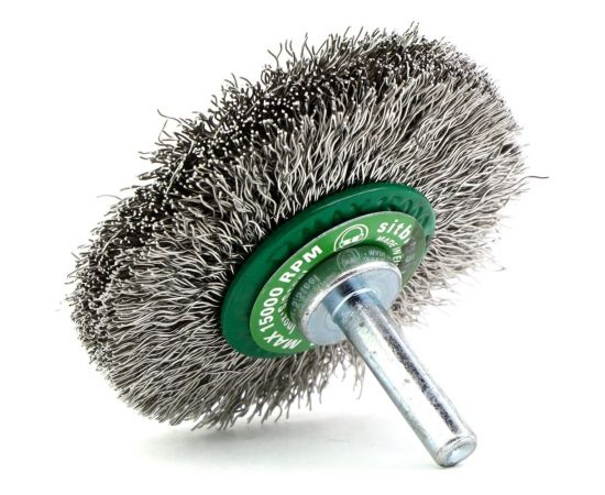 Щетка концевая для дрели 60х12 мм, хв-к 6 мм, проволока гофрированная нерж. сталь 0.3 мм SIT 0971 – изображение 3