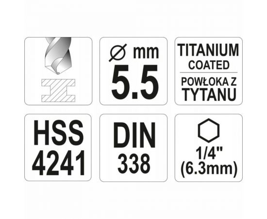 Сверло по металлу HSS-TiN 5.5 мм с хвостовиком HEX1/4 YATO YT-44763 – изображение 4