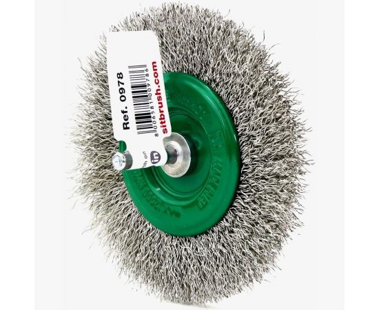 Щетка концевая для дрели 100х9 мм, хв-к 6 мм, проволока гофрированная нерж. сталь 0.3 мм SIT 0978 – изображение 4