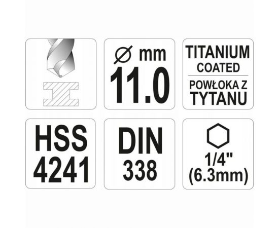 Сверло по металлу HSS-TiN 11.0 мм с хвостовиком HEX1/4 YATO YT-44773 – изображение 4