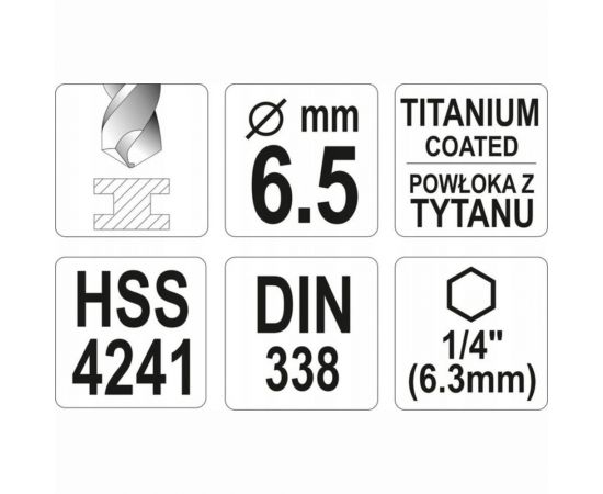Сверло по металлу HSS-TiN 6.5 мм с хвостовиком HEX1/4 YATO YT-44765 – изображение 4