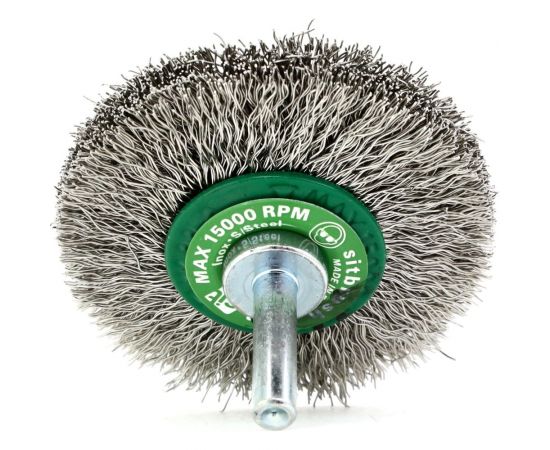 Щетка концевая для дрели 60х12 мм, хв-к 6 мм, проволока гофрированная нерж. сталь 0.3 мм SIT 0971 – изображение 6